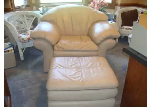 Genuine Leather Chair plus Ottoman