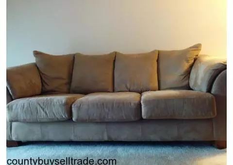Tan Microfiber Couch and Chair